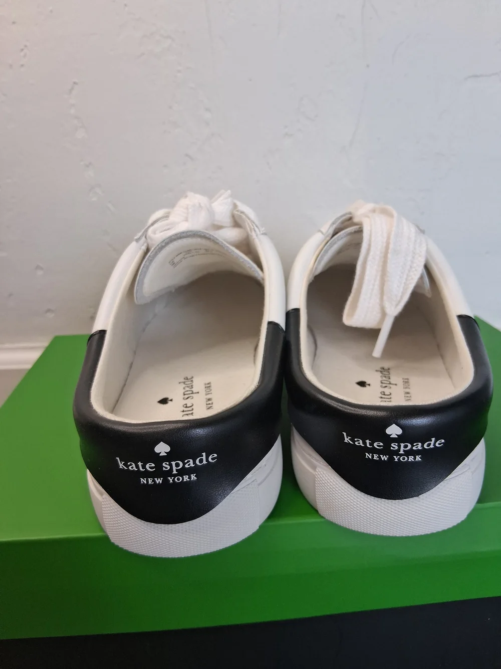 Kate Spade New York Charli Mule Lace Up Sneakers White Black Leather SlipOn Shoe